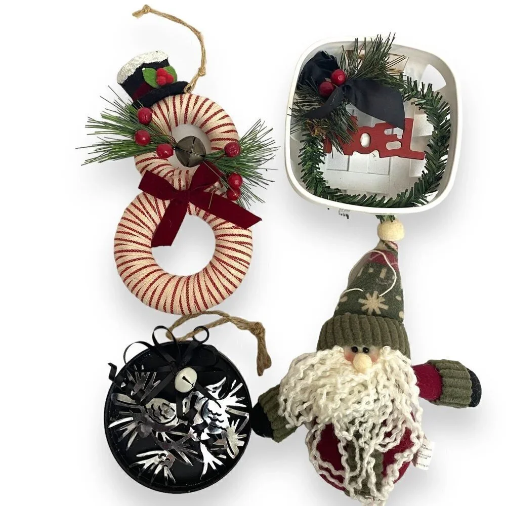 Woodland Christmas Ornaments Set of 4 Rustic Farmhouse Holiday Decor Ref#6